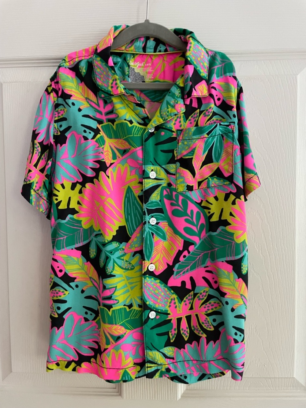 Boys Bright Tropical Print Button-Up Shirt